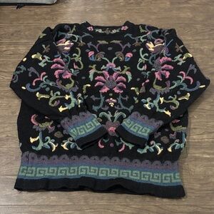 Monsoon Black Multicolor Embroidered Wool Sweater